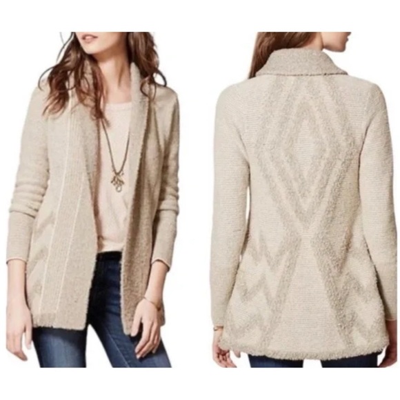 Anthropologie Angel of the North Equinox Cardigan Sweater Beige Tan Wool Blend M - Picture 12 of 12